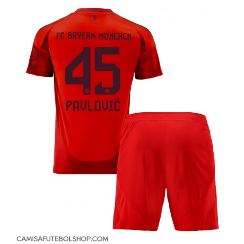 Camisa de time de futebol Bayern Munich Aleksandar Pavlovic #45 Replicas 1º Equipamento Infantil 2024-25 Manga Curta (+ Calças curtas)